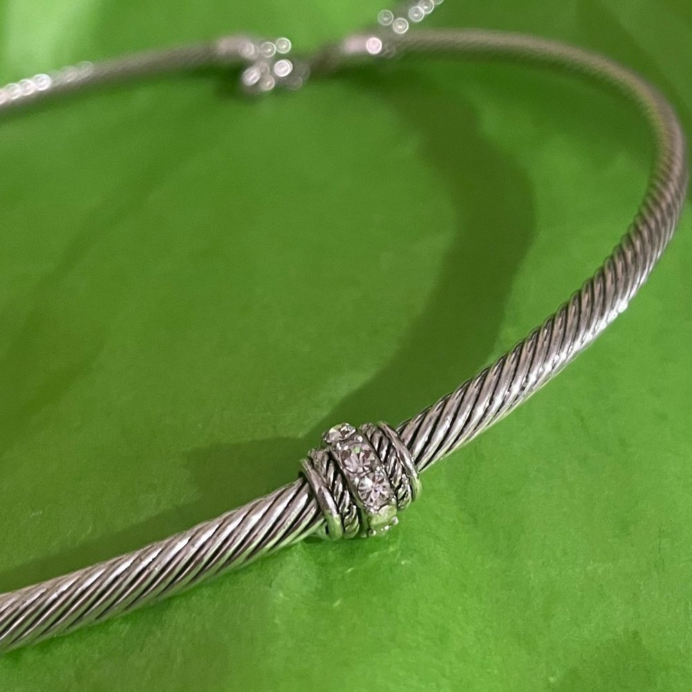 Silver Plate Neck Wire With Simulated Diamond Sta… - image 3